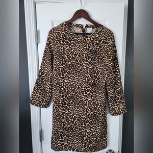 J. Crew Leopard print Shift long sleeve Dress Size 8
